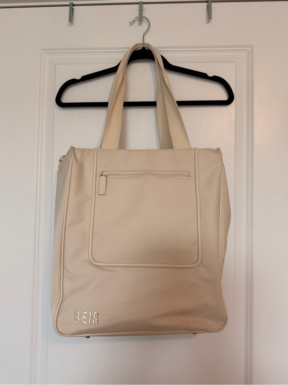 BEIS Cream Travel Tote with Front Zip Pocket